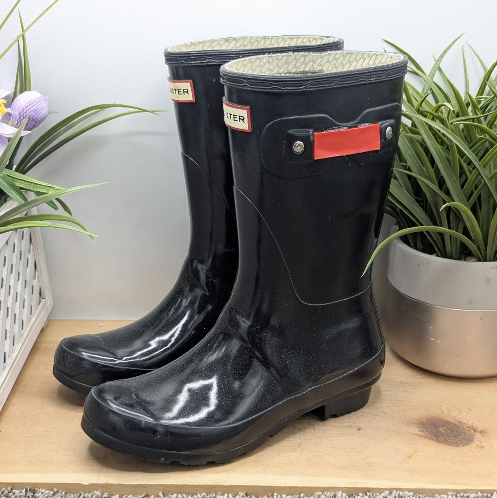 Hunter Original Mid Calf Black Rubber Rain Winter Boots Women's Size 7